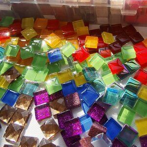 300g 0.39in Colorful Square Mosaic Tiles Glitter Assorted 1cm Artwork Home Decor
